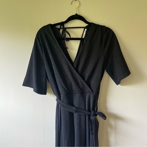 Mi Ami Medium Sparkly Black Wrap Wide Leg jumpsuit - Picture 2 of 7